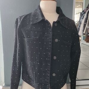 Black Studded Denim Jacket - Women